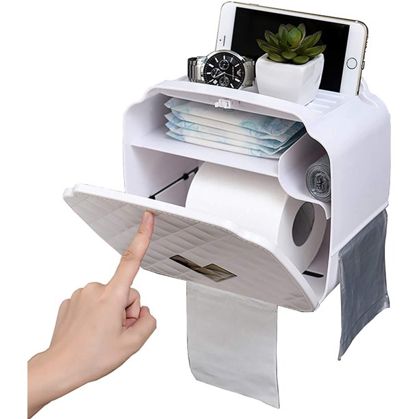 Soporte para papel higiénico, Soporte para papel higiénico montado en la pared, Dispensador de papel impermeable/a prueba de polvo y Portarrollos para baño/inodoro (Blanco) JFHHH pequeña