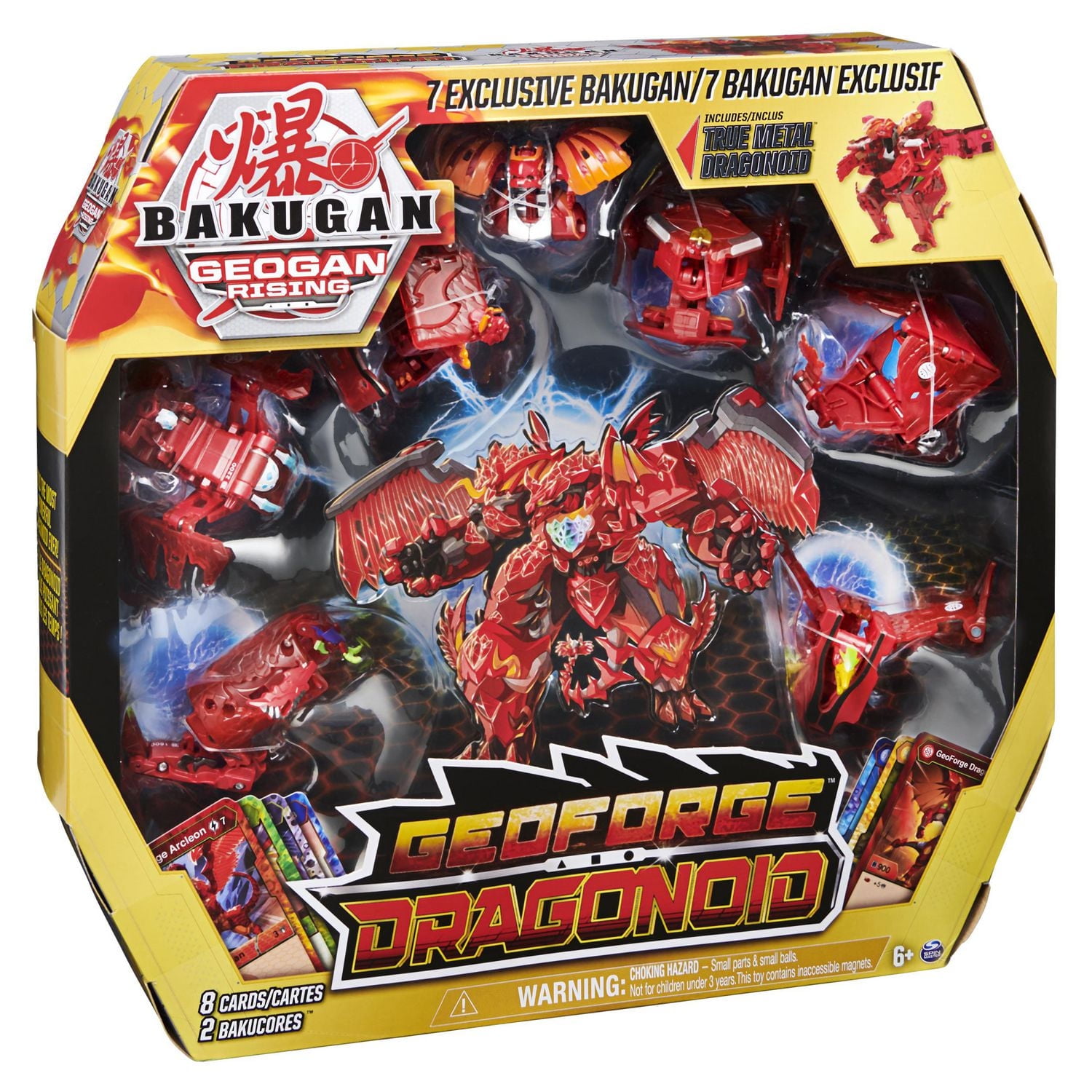 Bakugan, GeoForge Dragonoid, 7 en 1, inclut un Dragonoid True Metal exclusif et 6 Bakugan Geogan à collectionner, jouets pour garçons