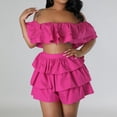 thumbnail image 1 of Bermudas Top corto para mujer + Pantalones cortos 2 piezas Top con hombros descubiertos con volantes + Conjuntos de pantalones cortos (Rose Red XL) Ygjytge Rosa roja T XL para Mujer, 1 of 1