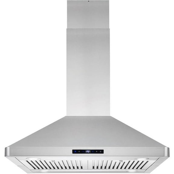 Pemberly Row Stainless Steel 30" 380 CFM Ducted Island Range Kitchen Hood