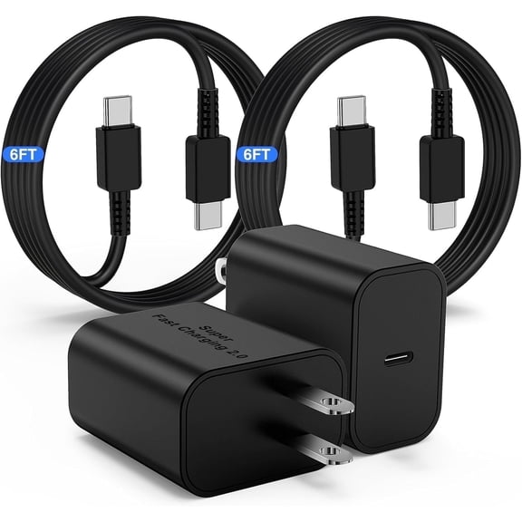 2 Pack 45W Samsung USB-C Super Fast Charger 6FT Type C Charger Cable Cord Fast Charging Android Phone Wall Charger Block for Samsung Galaxy S26/S25 Ultra/S24 /S23 Ultra/S23/S23 /S22/S22 Ultra/S22