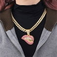thumbnail image 3 of Hip Hop Cuban Chains Pink Lips Pendant Necklace With 13mm Miami Cuban Chain Iced Out Bling HipHop Necklaces Fashion Jewelry, 3 of 10