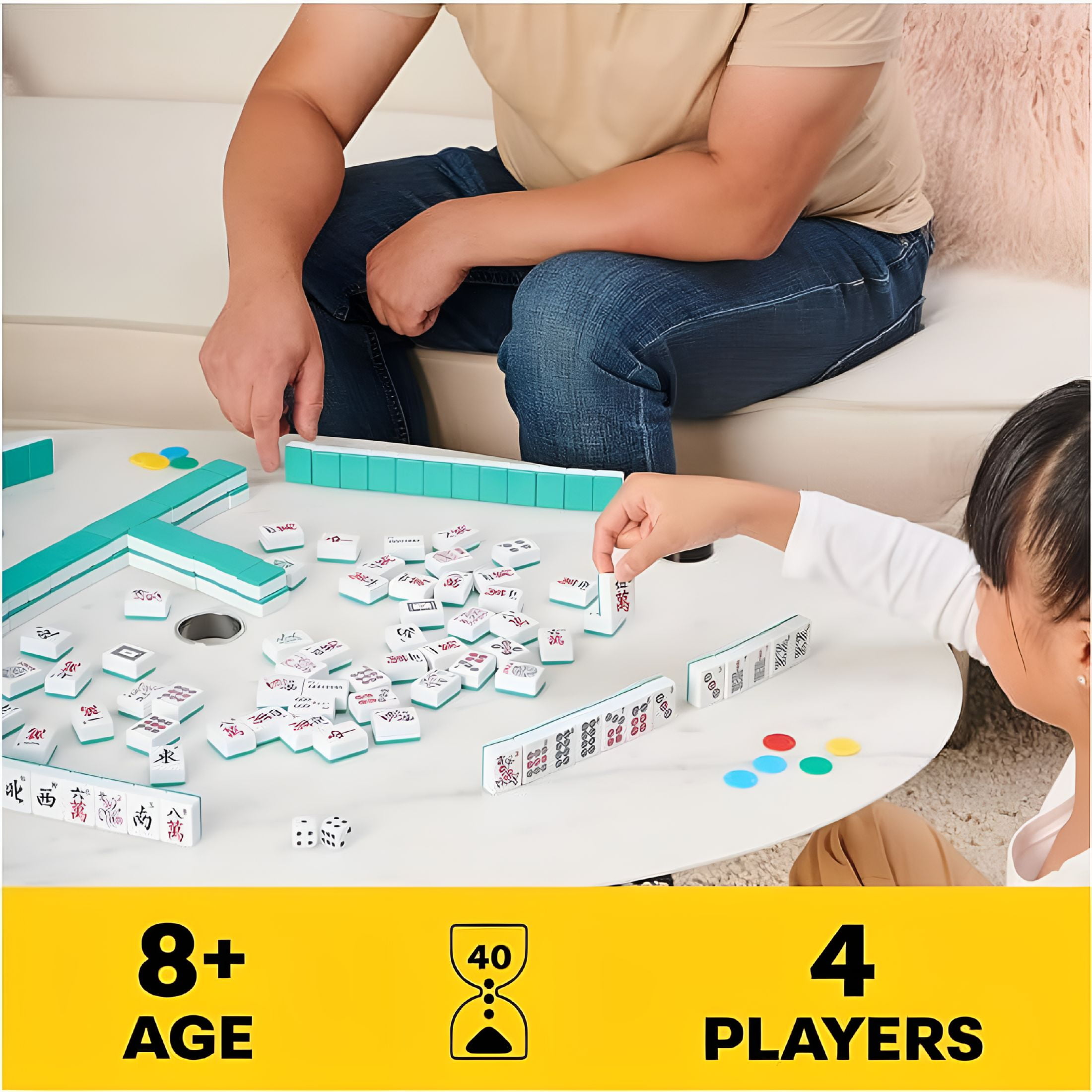 BESTSKY Mahjong Set Mahjongg Game Set with 144 Premium White Tiles 24mm Mini Size Portable Durable Carrying Case,Racks & Pushers Not Included