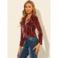 thumbnail image 4 of INSPIRE CHIC Women's Velvet Zipper Notched Lapel Cropped Motorcycle Jacket, 4 of 6