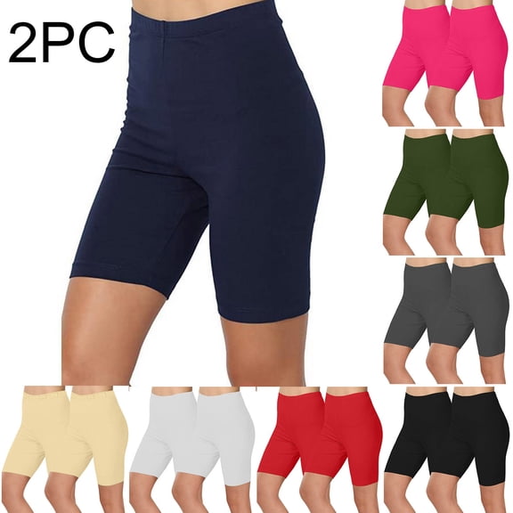 TASICA Plus Size 2 Pack Womens Yoga Tight Seamless Biker Elastic Waist Lounges Shorts Casual Soild Soft Comfortable Fashion Yoga Shorts for Athleticc Gym Workout