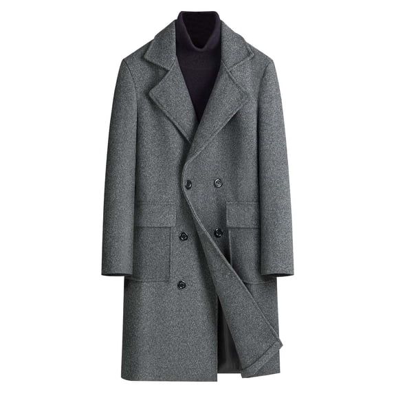 HOOMEUMY Men's Wool Blend Double Breasted Overcoat Winter Warm Long Trench Coat Business Turndown Collar Outwear Jacket Dark Gray XXL