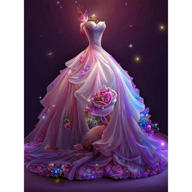 Cuadros Decorativos 5D bricolaje ronda completa taladro diamante pintura vestido de boda Kit Home Decor (B6421) Wdftyju de costura negro 4 estilos
