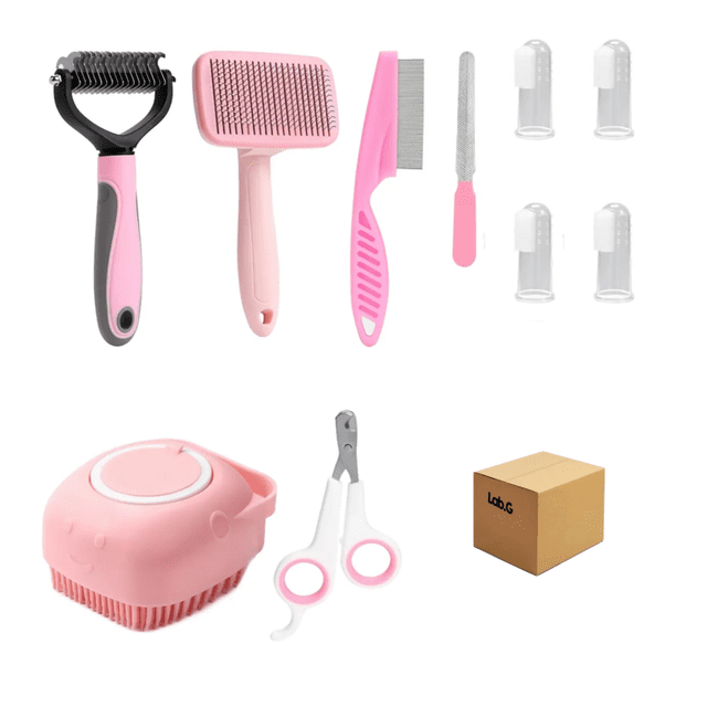 Cepillos De Baño Para Mascotas Perros Profesional 10 Pzs Kit Lab.G, Rosa
