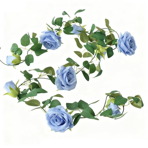 6.6ft Artificial Silk Rose Garland Light Blue Roses Flower Vine Fake Rose Floral Rattan for Wedding Party Table Centerpiece Garden Decor