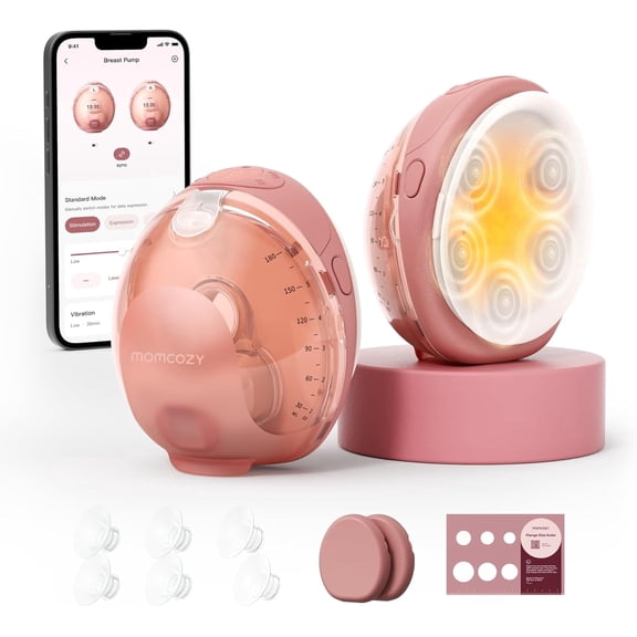 Momcozy Wellness 1 Wearable Breast Pump, Warm-Massage Hands-Free Pump with Heated Flange&Simulated Massage for Comfortable Breastfeeding&Let-Down, App-Controlled, 4 Modes 12 Levels, 180ml/6oz