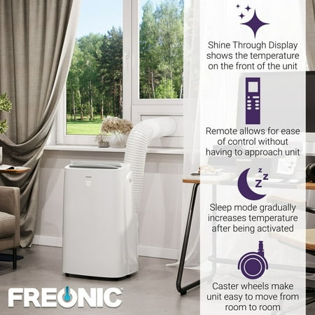 Freonic - 10,000 BTU Portable Air Conditioner | AC for Rooms up to 450 Sq.Ft. | LED Display | Sleep Mode | Dehumidifier - White
