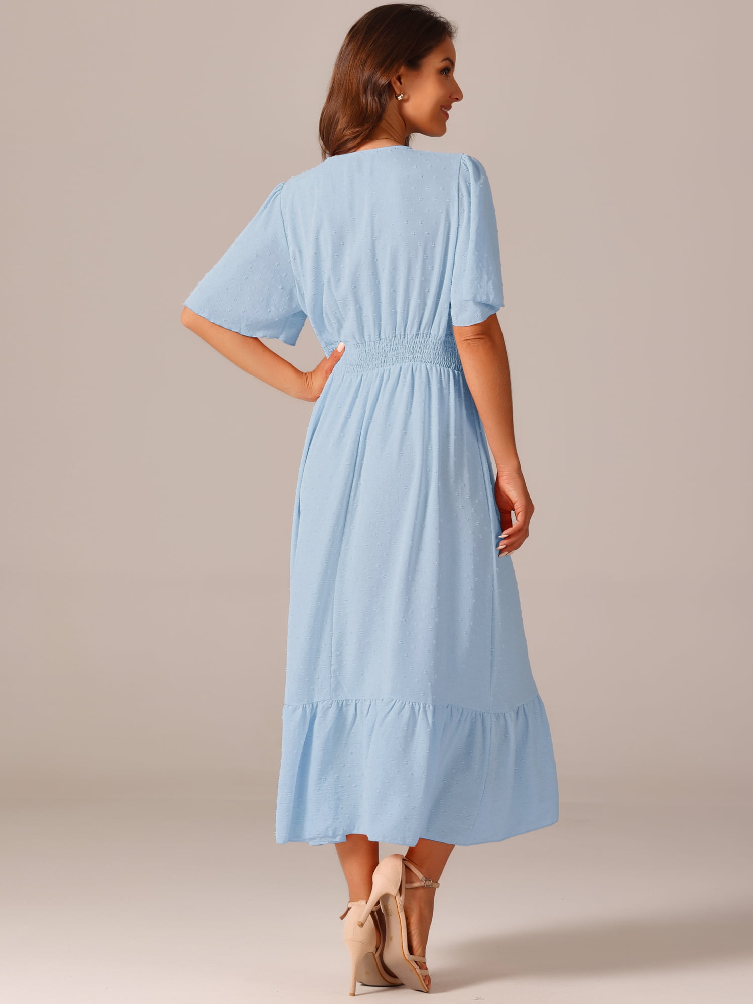 DARING DIVA Women's Swiss Dots Ruffle Midi Dresses M Light Blue