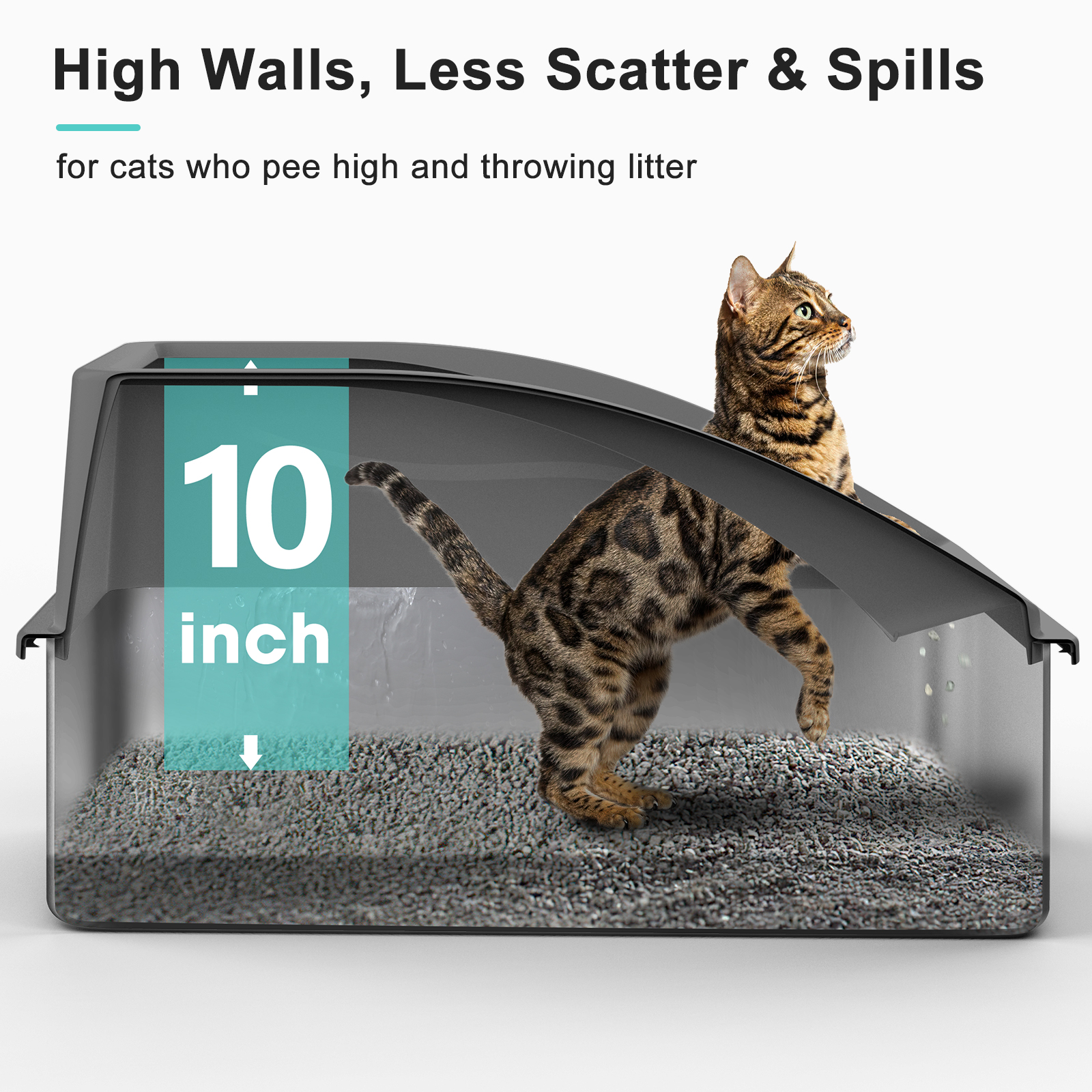 Extra Large Stainless Steel Cat Litter Box, Metal Litter Box with High Sides, XL Litter Boxes for Big Cats Multiple Cats, Include Scoop, Easy to Clean, Dark Gray