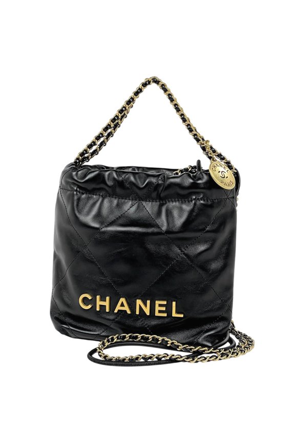 Pre-Owned Chanel CHANEL 22 Mini Handbag 2-Way Shoulder Bag Leather Black AS3980 Women's