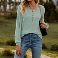 thumbnail image 5 of Jewelreauty Womens Solid Color Long Sleeve Loose Round Neck Sweater Blouse Button Knit Casual Tops Clothing (L, Green), 5 of 7