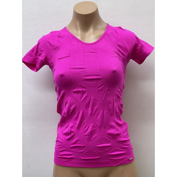 Women Seamless Short Sleeve Round Neck Squre Design Material Blouse Top Stretch Tee Shirts
