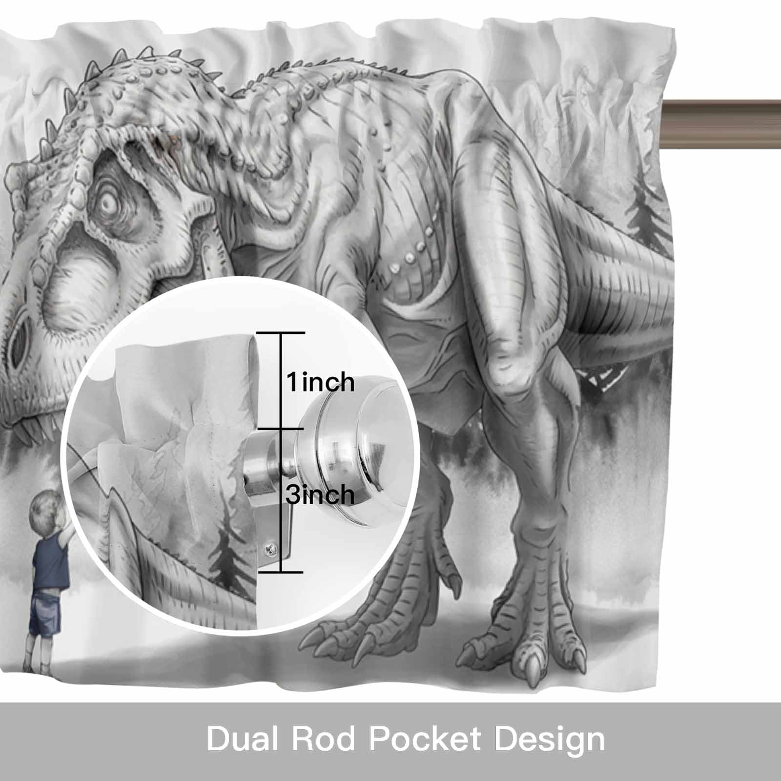 Dinosaurs Boy Kitchen Curtain Valances for Windows Farmhouse Short Curtains, Gray Funny Cartoon Forest Animals Rod Pocket Valance Curtain for Bedroom Cafe Living Room 60"x18"