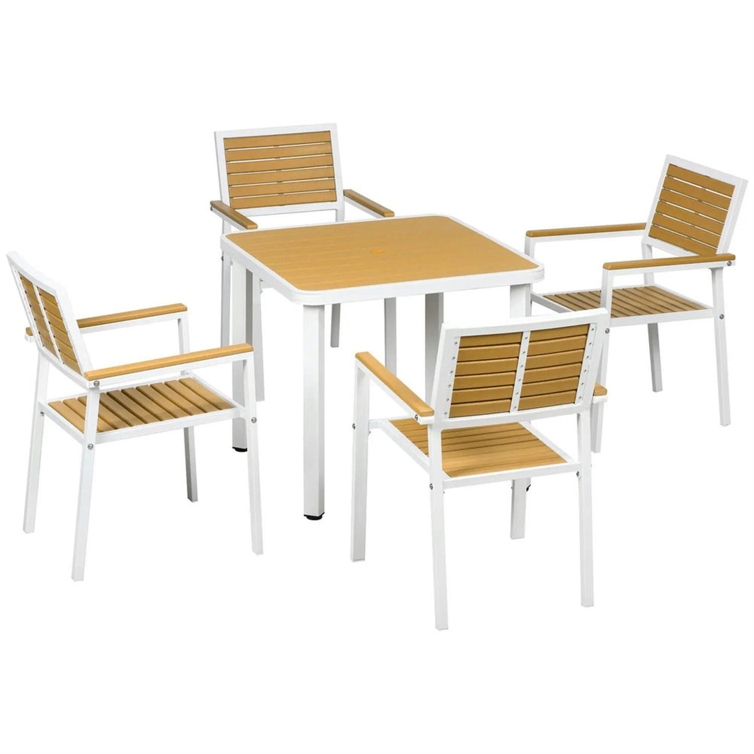 Demi Bonn Aluminum Patio Dining Set with HDPE, 5-Piece Table & Chairs, Umbrella Compatible, Outdoor Dining for Families, Yellow