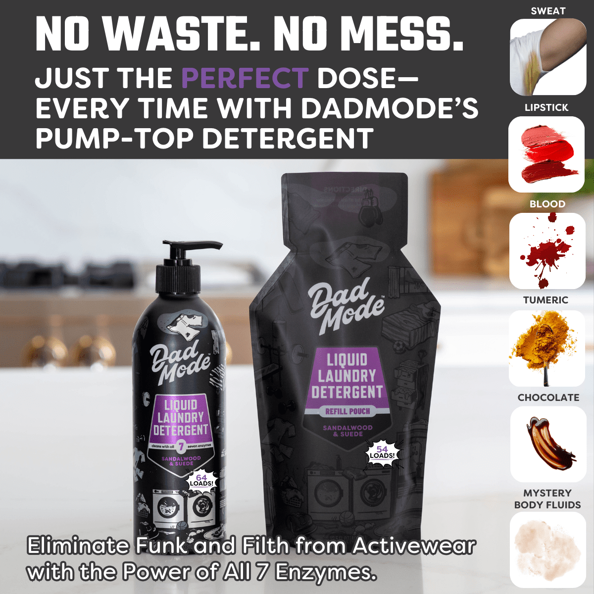 DadMode Liquid Laundry Detergent, 118 Loads, 7-Enzyme Detergent, Sandalwood & Suede Scent, Eco-Friendly, Zero Plastic Waste, 16oz Bottle + 13.5oz Refill