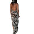 thumbnail image 3 of Fortune Women Split Long Dress Zebra Leopard Print Drape Front See Through Beach Sundress, 3 of 6