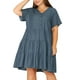 thumbnail image 1 of Women's Plus Size Denim Dress Tiered V Neck Short Sleeve Midi Chambray Dresses Grey Black 2X, 1 of 6
