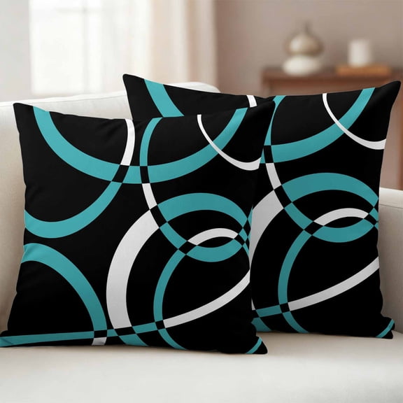 Pack of 2 Outdoor Pillow Covers,Waterproof Turquoise Geometric Throw Pillow Covers,Modern Abstract Aesthetic Striped Art Decorative Pillowcases Cushion Covers Couch Pillow Sham Protector 24x24 Inch