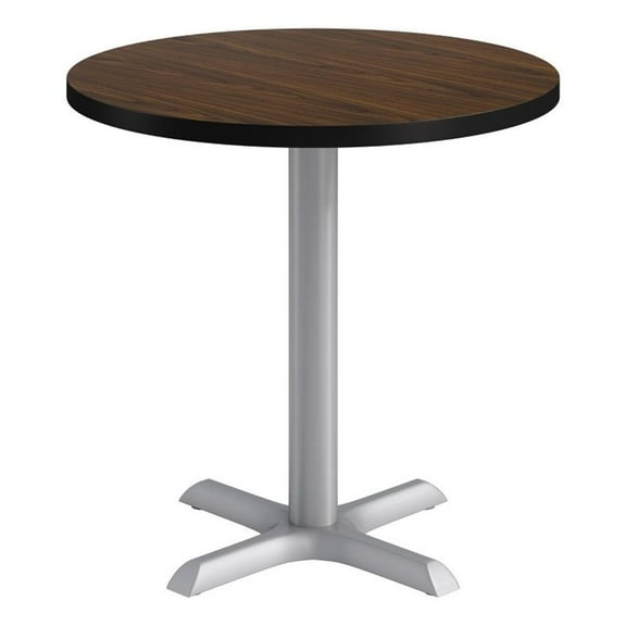 KFI Studios 30in Round Dining Table - 29in H - Walnut Top - Silver Base