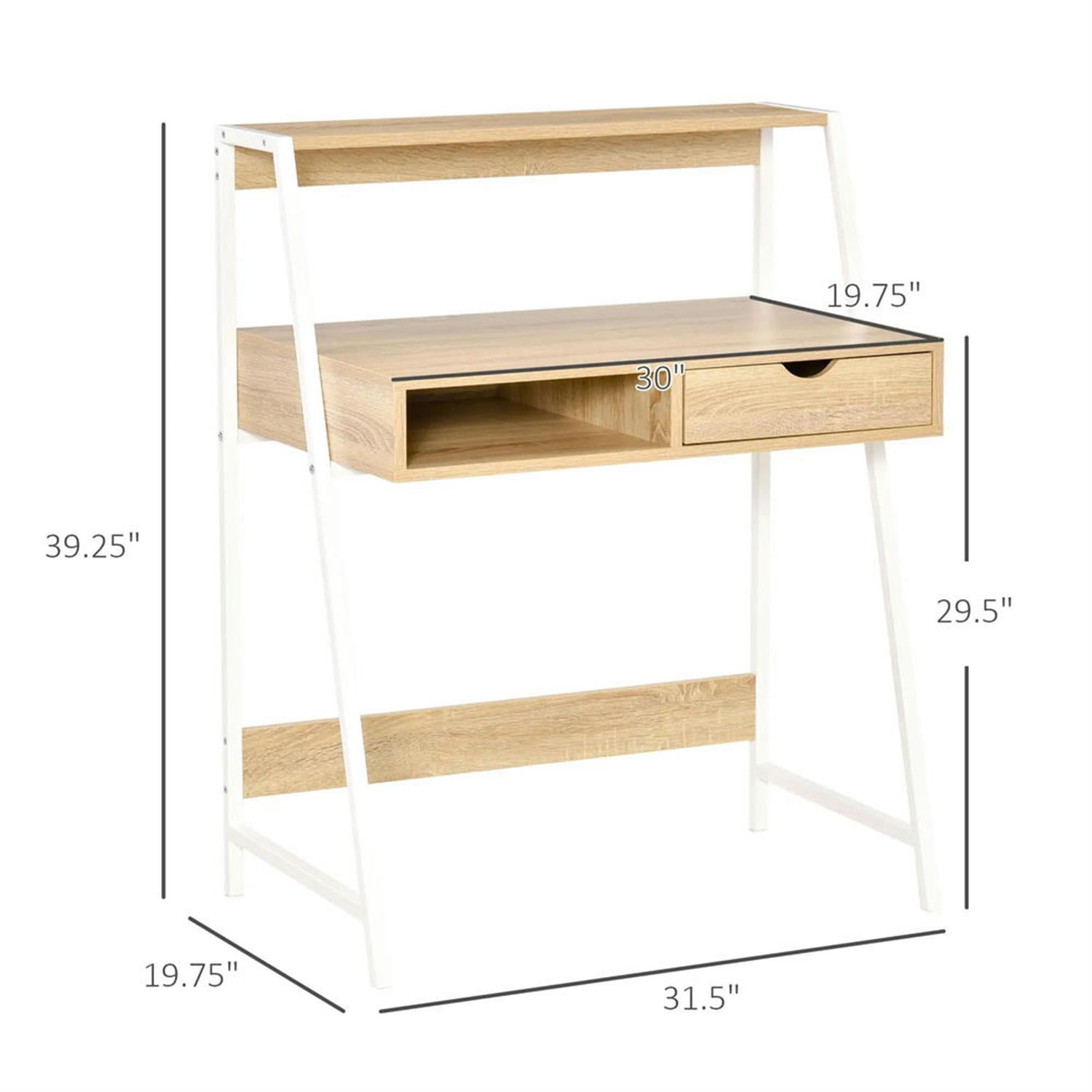 Demi Bonn Modern Office Desk with Drawer and Storage Shelves, Home Computer Desk for Living Room, Office, Study Writing Table PC Desks, Beige