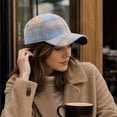 thumbnail image 6 of Clossjun Women Men Stylish Plaid Baseball Cap Fall Winter Warm Classic Hat Soft Casual Dad Hat for Outdoor Sport Light Blue, 6 of 6