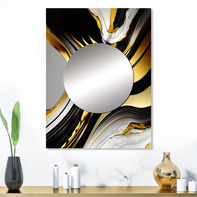 Designart "Golden Marble Waves in Geode II" Abstract Mirror Wall Decor - Modern Gold Abstract Hallway Wall Mirror Art - 32" x 24" Inch