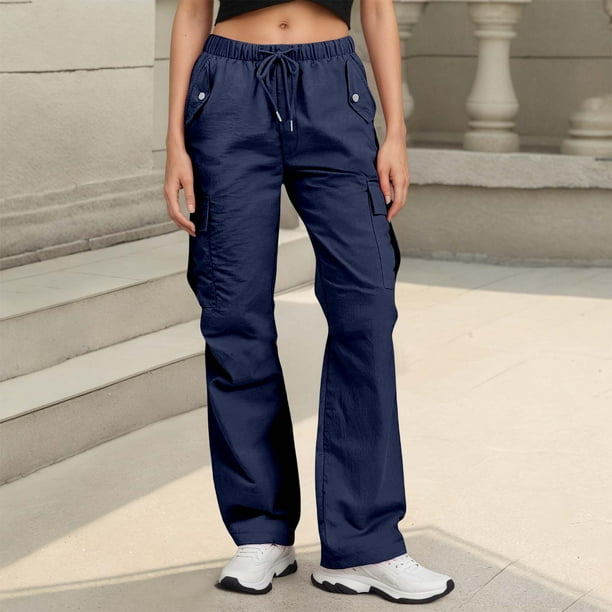 WILLBEST Pantalones Casuales elegantes para Mujer, Pantalones Cargo de Cintura Alta y Pierna Ancha con Bolsillos, Ajuste Holgado y Cómodo, Ropa de Trabajo Ideal para Actividades Diarias. Chica
