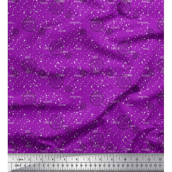 Soimoi Purple Japan Crepe Satin Fabric Star Tetrahedron Geometric Printed Fabric 1 Yard 44 Inch Wide
