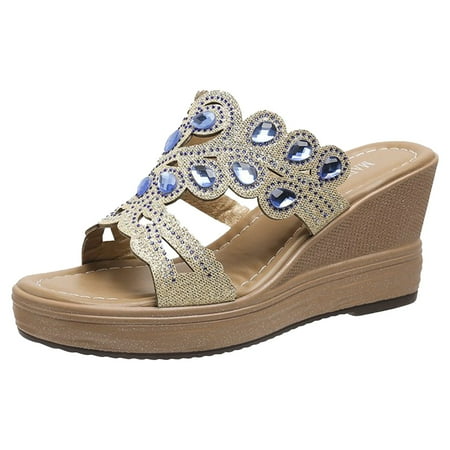 

PEASKJP Sandals for Women Casual Summer Sandals for Women Sandals for Women Rope Sandals for Beach Walk Poolside and Dressy Occasions (Blue 9)