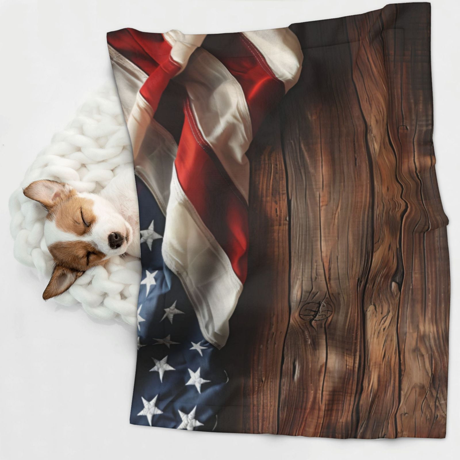 Naloa Rustic American Flag Wood Dog Blanket, 3 Sizes Cat Blanket for Indoor Cats Large Medium Small Dog Gifts-Large