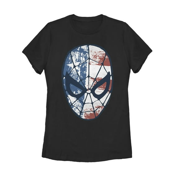Women's Marvel Fourth of July  Spider-Man American Flag Mask  Graphic Tee Black Small
