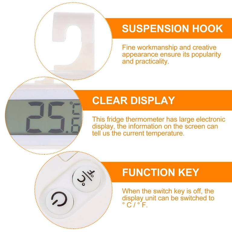 Refrigerator Thermometer - Mini Large LCD Display, Indoor Digital Fridge  Thermometer with Hook, for Room 