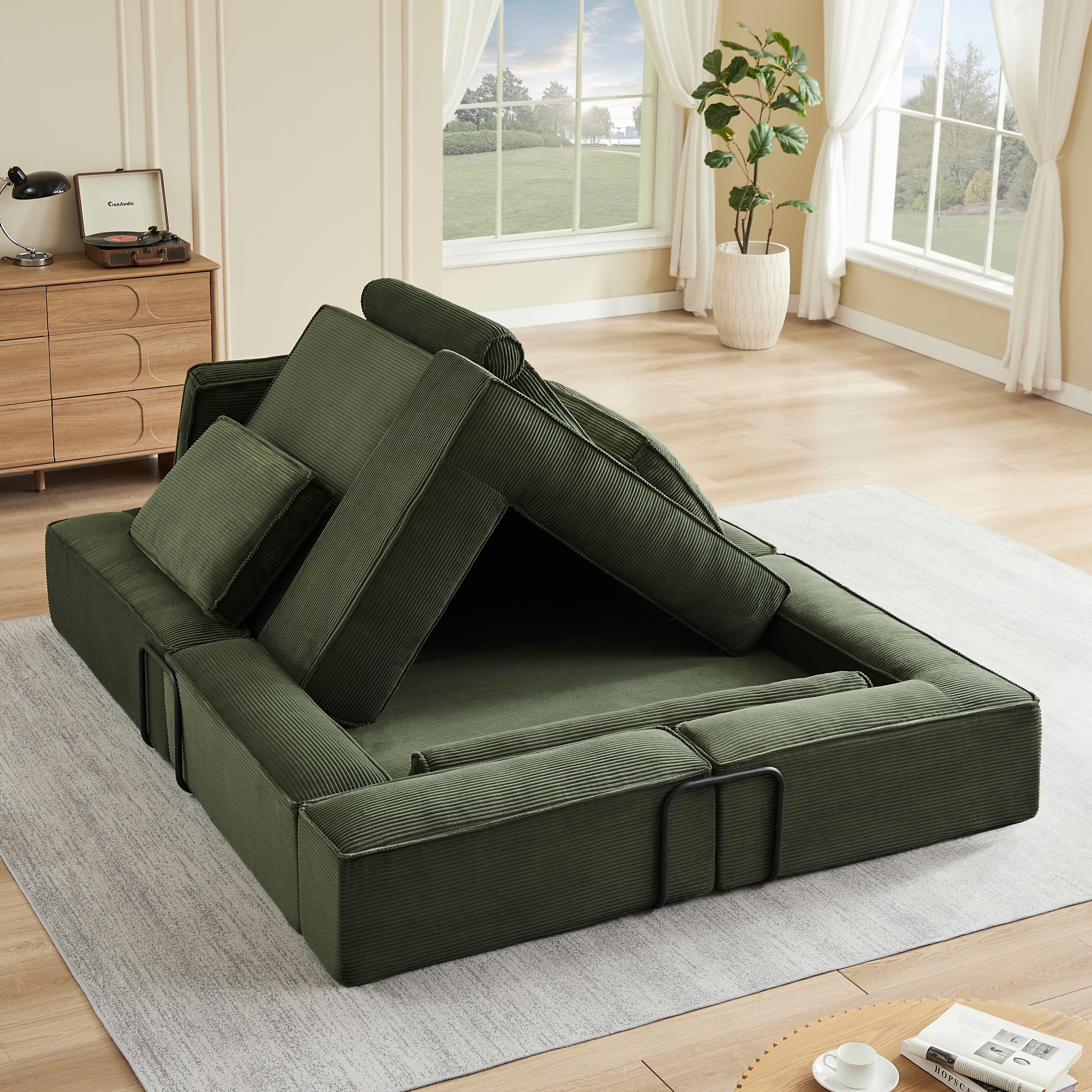 MAYEERTY Large Modern Corduroy Modular Sofa Set with Sturdy Metal Frame, Versatile for Living Room & Parent-Child Activities