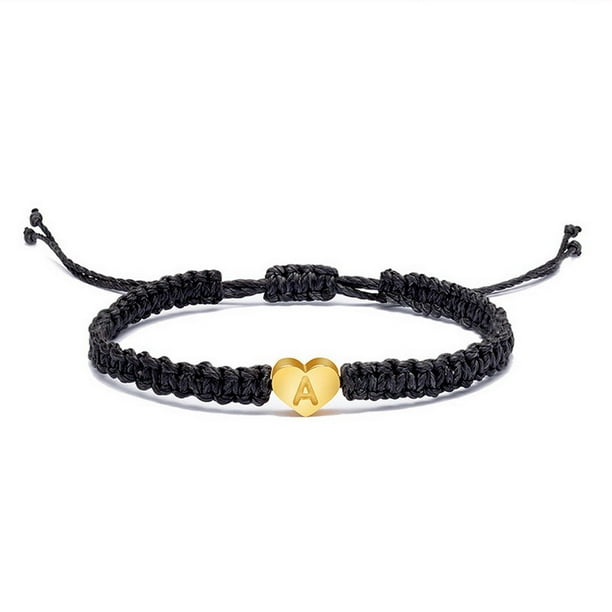 Pulsera de cuerda trenzada con letras iniciales y corazón para mujer, pulsera con eslabones del alfabeto ajustable hecha a mano, joyería