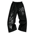 thumbnail image 6 of ibiyuan Men's Y2k Spiderweb Graphic Baggy Sweatpants Elastic Waist Wide Leg Active Track Pants Streetwear, 6 of 7
