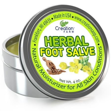 Best Foot Care Herbal Salve - Large 4 Oz Tin of Botanical Foot Balm - Mejor cuidado de los pies Herbal Salve from Creation (Best Place To Farm Tin)