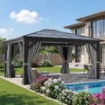 thumbnail image 2 of Dextrus 10' x 12' Hardtop Gazebo, Double Roof Polycarbonate Canopy with Mosquito Netting & Privacy Curtains, Heavy-Duty Metal Frame Outdoor Shelter for Patio, Backyard, Deck & Lawn, Gray, 2 of 5