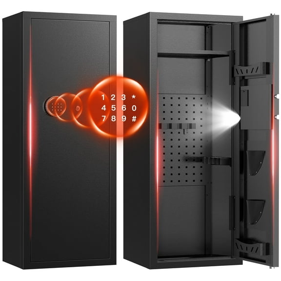 RYCUZO 12-15 Gun Cabinet, Quick Access Long Gun Safe for Home Rifles and Pistols, Large Unassembled Rifle Safe with Removable Shelves, Digital Keypad, Pegboard