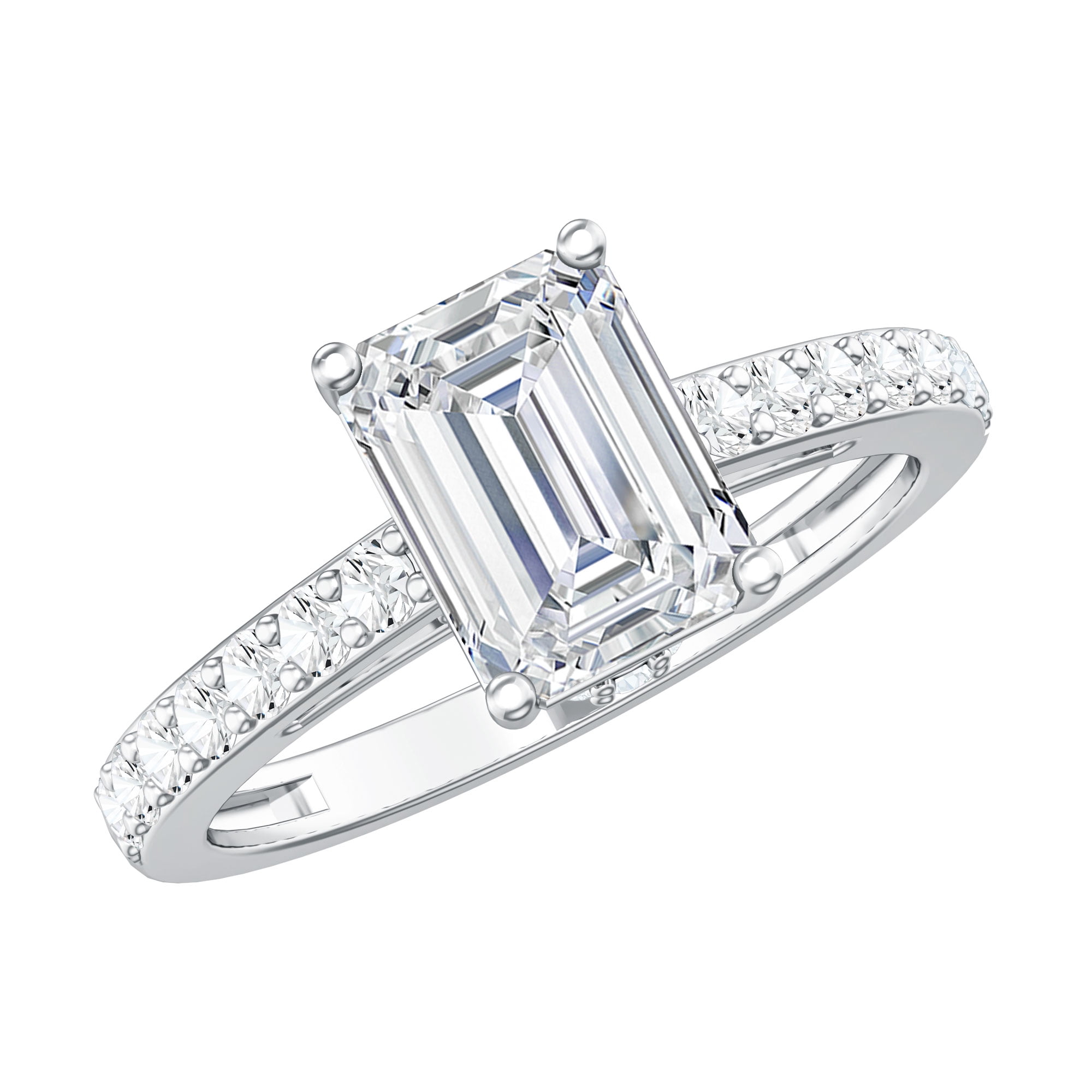 Rosec Jewels Emerald Cut Lab Grown Diamond Ring - Hidden Halo Engagement Ring (1.8 Carat, EF-VS Grade), 925 Sterling Silver, US 4.00