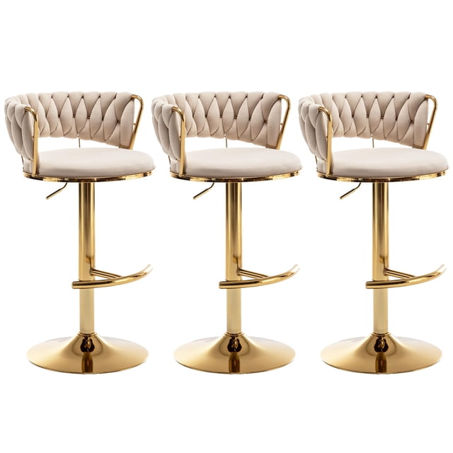 Set de 3 taburetes de bar Riknuxi de terciopelo beige giratorios