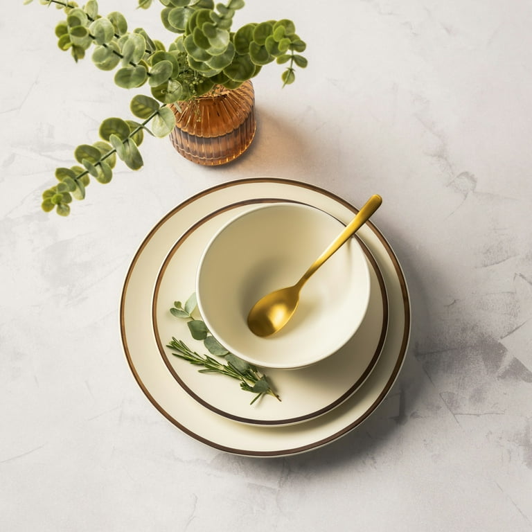 Thyme & Table Everest Ceramic Bowl Off-White with Gold Rim