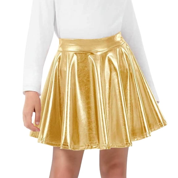 Girls Mini Skirts Shiny Flared Pleated Elastic High Waist Kids Dance Performance Party Skirts Back to School Uniforms