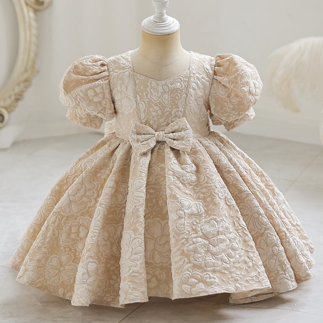 Robes pour Filles Robes de Demoiselle d'Honneur pour Bébés Filles Robes de Fête Robe de Concours à Manches Bouffantes avec Nœud Papillon