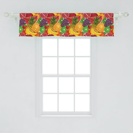 Colorful Window Valance, Exotic Tropical Fresh Ripe Juicy Fruits Pineapple Berries Watermelon Grape Orange, Curtain Valance for Kitchen Bedroom Decor with Rod Pocket, by Ambesonne