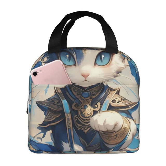 Easygdp Exotic Blue Cat Bolsa Térmica Premium - Tela Oxford Impermeable, Gran Capacidad, Bolsillo Frontal, Unisex para Trabajo, Escuela, Actividades al Aire Libre y Picnics