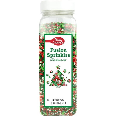Betty Crocker Fusion Sprinkles Christmas Mix Bottle Festive Red, Green & White Holiday Sprinkles for Decorating Cookies, Cupcakes & Cakes, 26oz